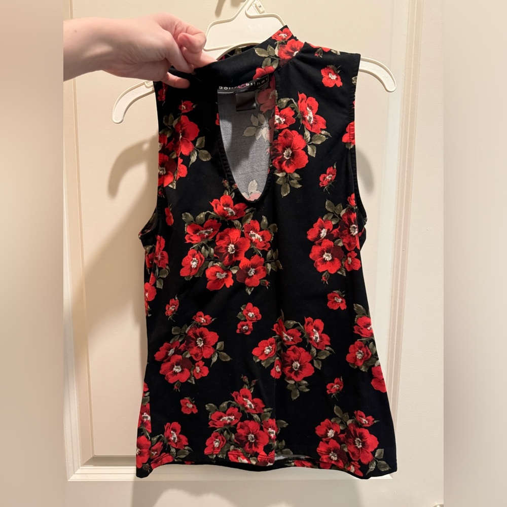 Black summer top with red flowers